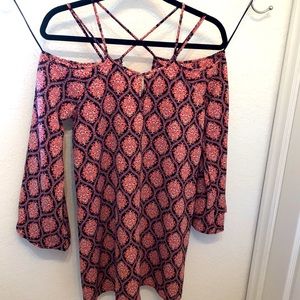 Long bell sleeve printed tunic dress. Size S